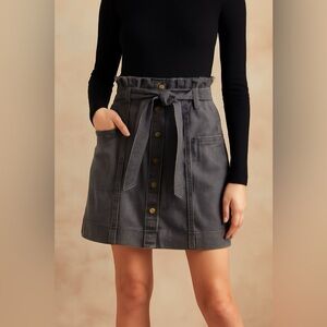 🆕 Young Fabulous & Broke Kace Denim High Waist Paper Bag Gray Skirt Size M